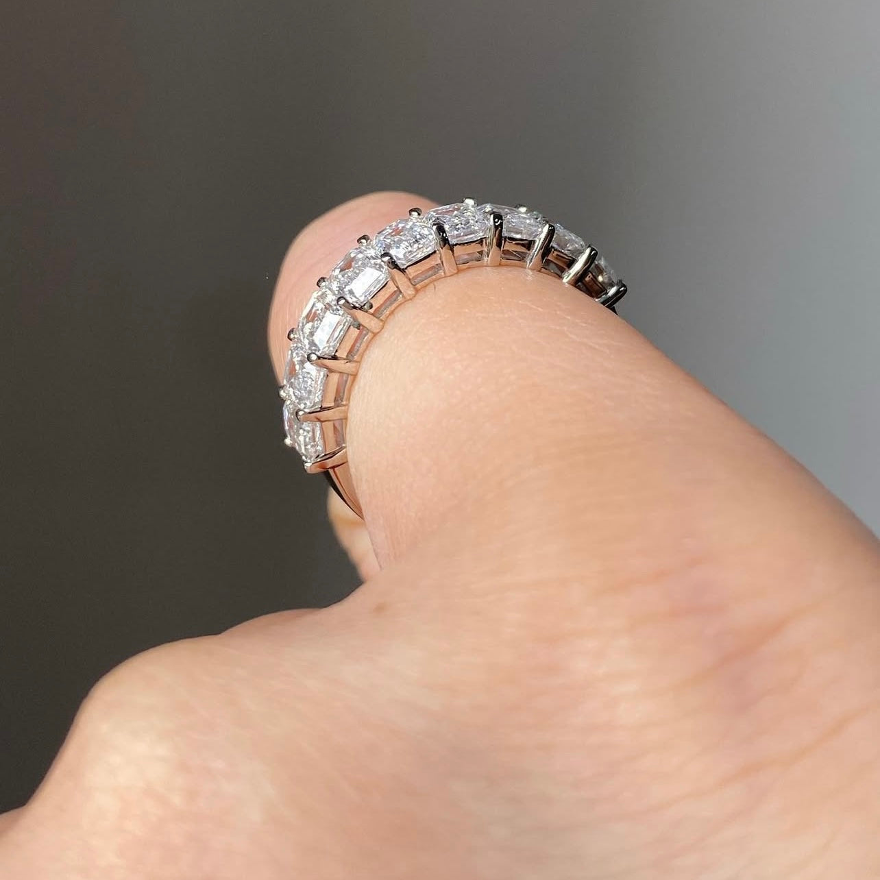 Half Iced Emerald Cut VVS Moissanite Ring Band 10K White Gold