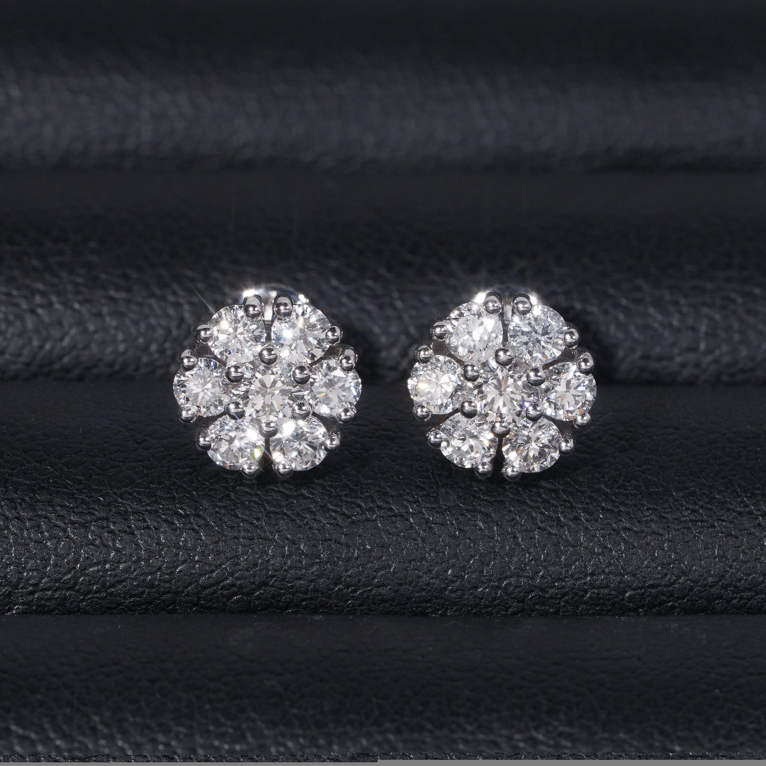 14K Solid White Gold VVS Lab Diamond Cluster Stud Earrings 10MM