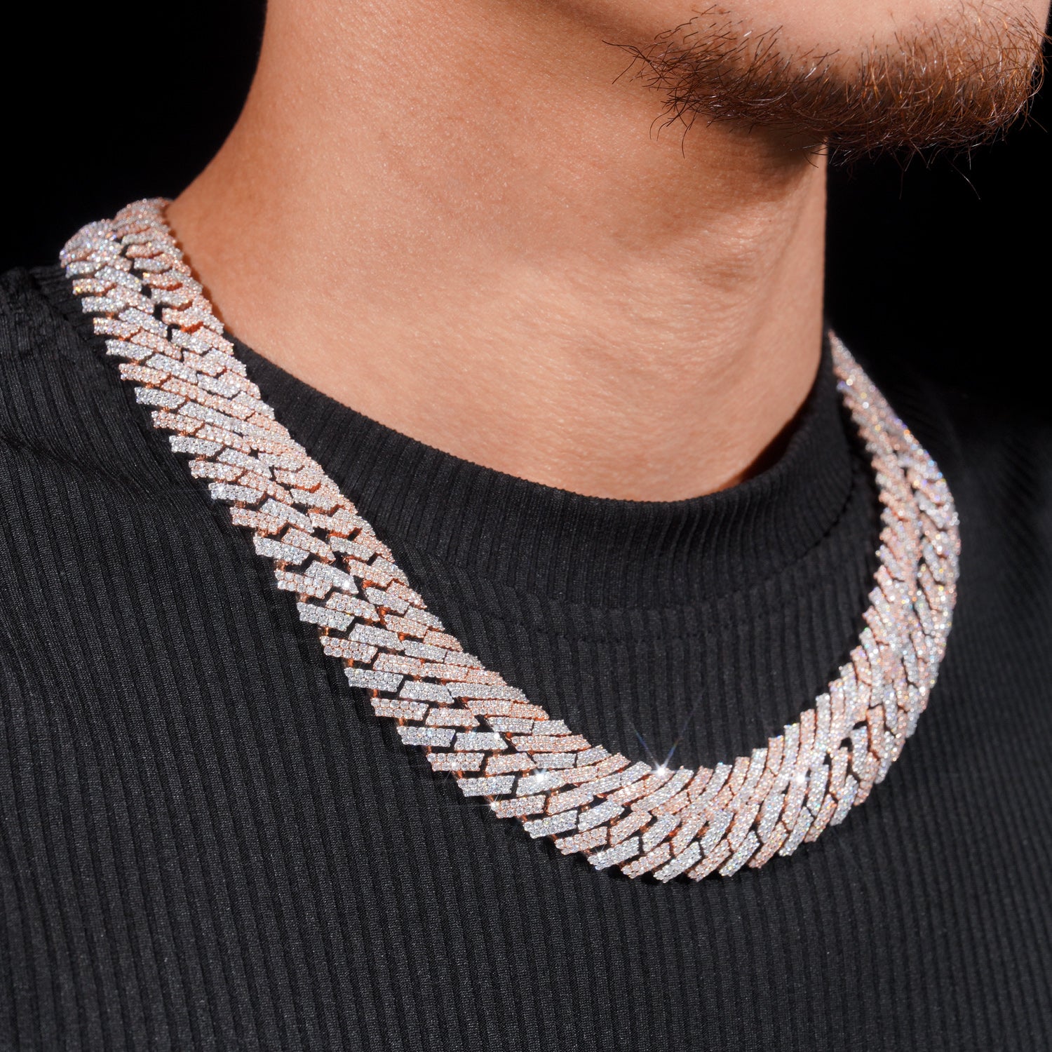 10MM 12MM Two Rows Iced Out Moissanite Diamond Cuban Link Chain Rose Gold Mix White Gold