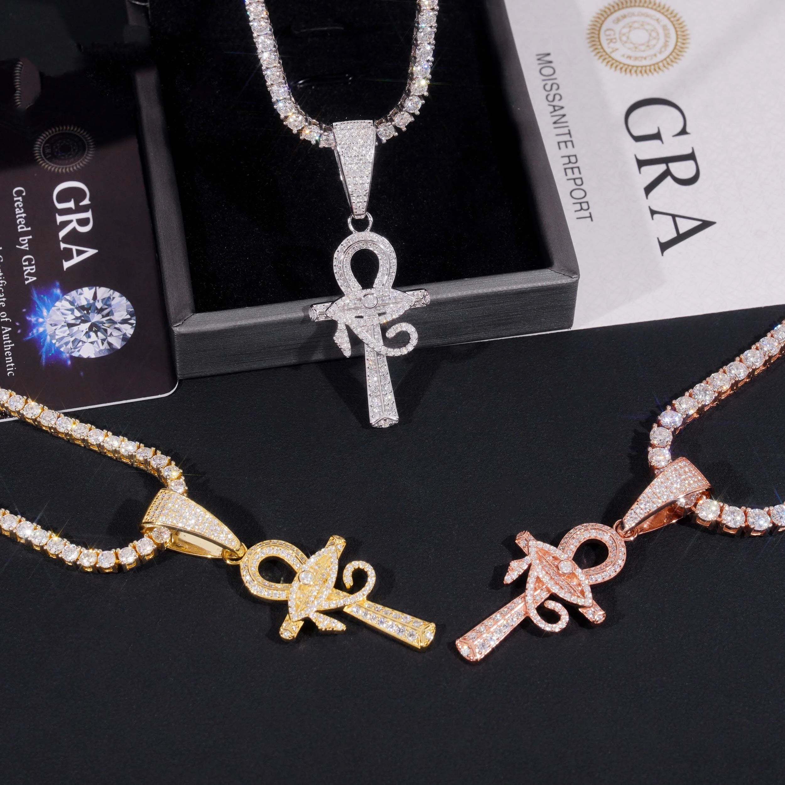 Iced Out Evil Eye Ankh Cross Pendant Moissanite Hip Hop Jewelry