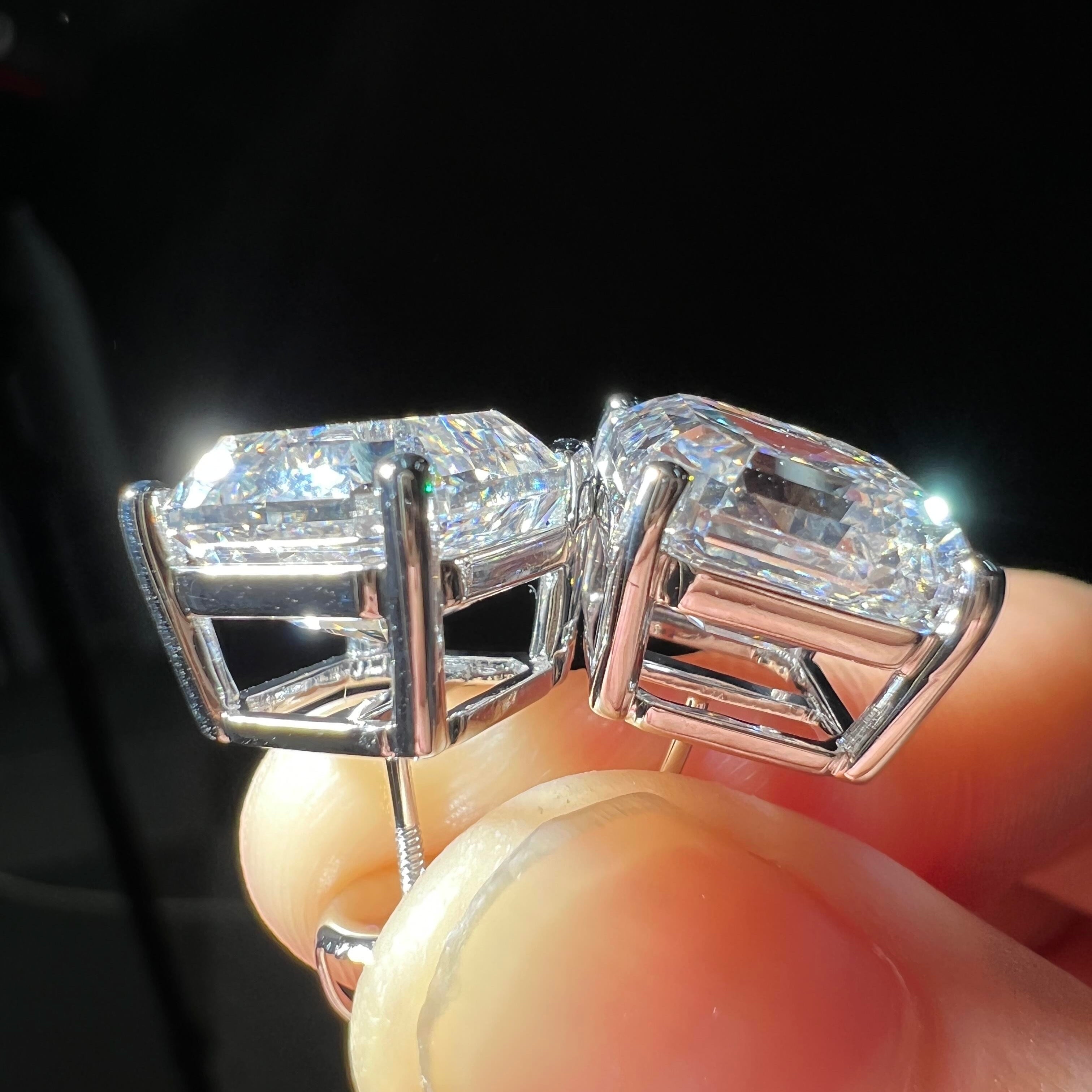10K White Gold Asscher Cut Lab Grown Cvd Diamond Stud Earrings 4CT Total