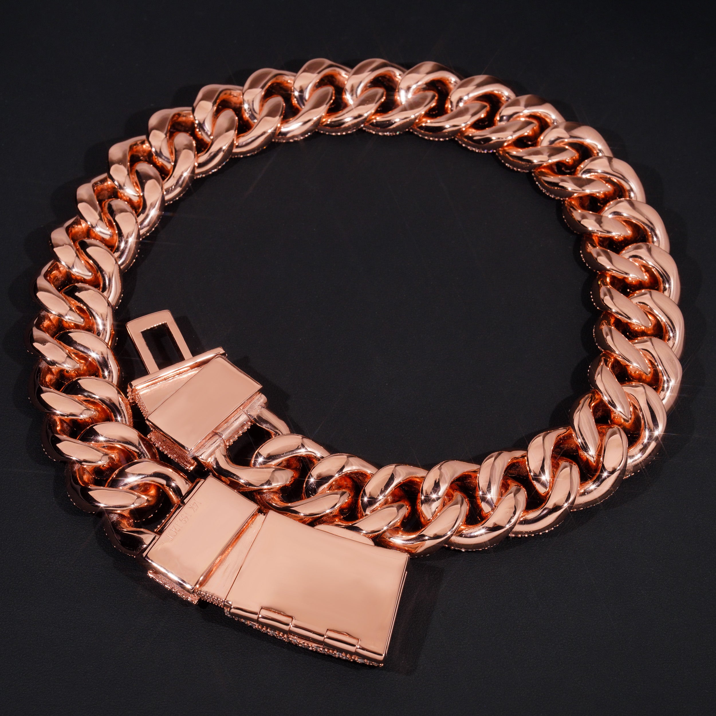 Solid Silver Rose Gold Plated 28MM Mosaic Setting Cuban Link Chain Necklace Moissanite Diamond For Men
