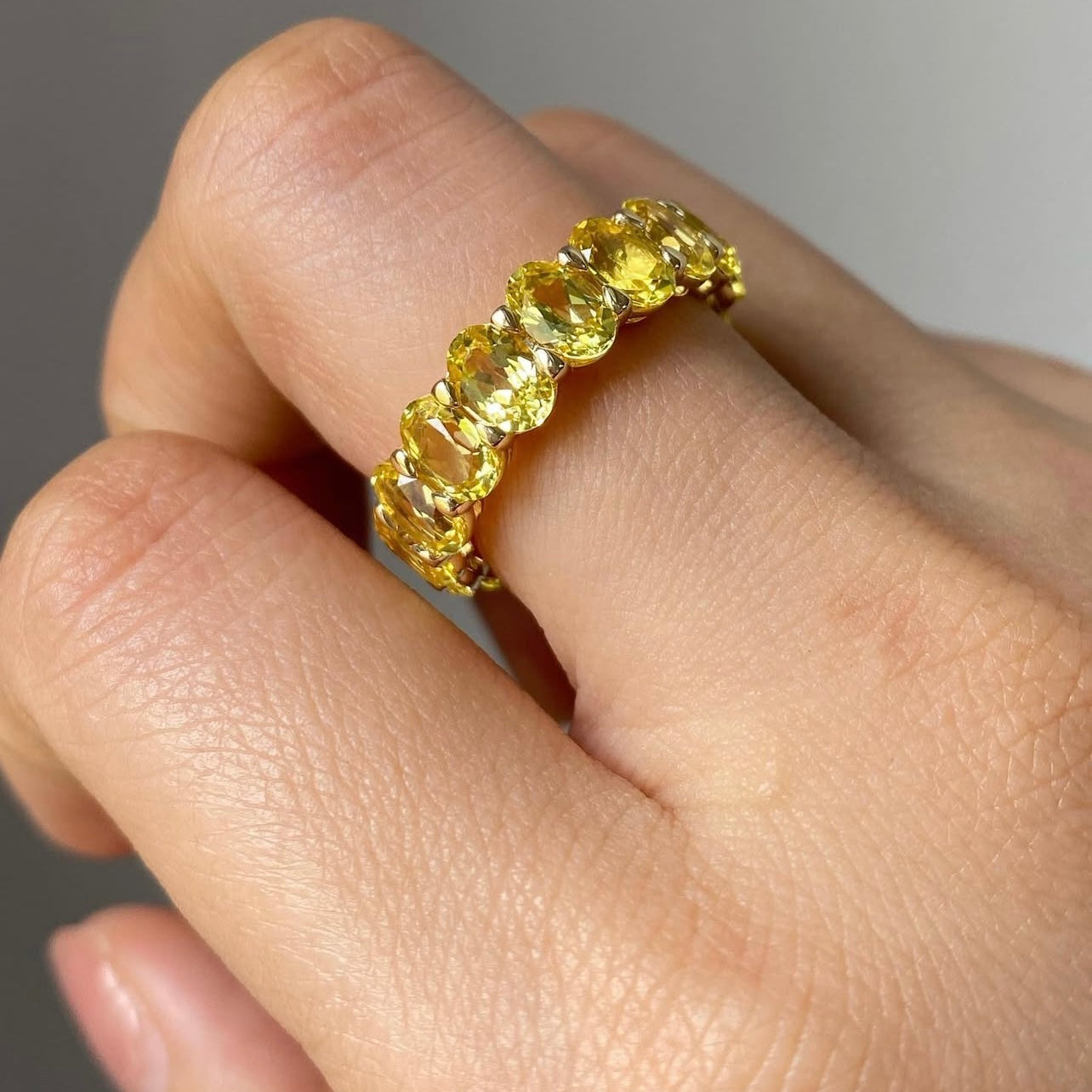 10K Yellow Gold Oval Cut Yellow Moissanite Diamond Eternity Ring Band