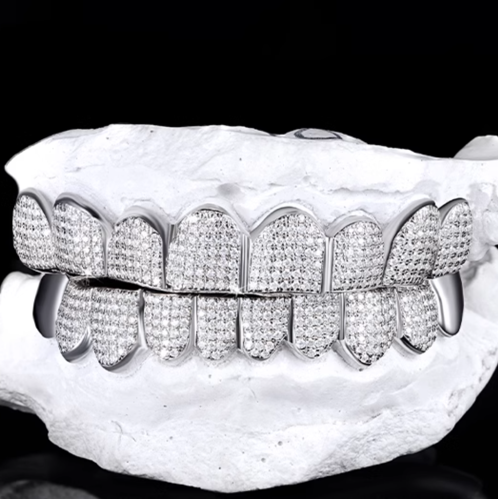 110 on 10 Moissanite Diamond Grillz 14K Gold