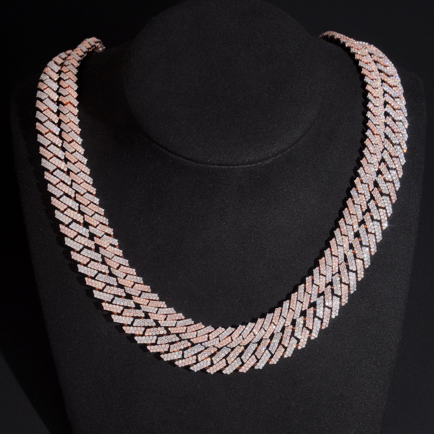 10MM 12MM Two Rows Iced Out Moissanite Diamond Cuban Link Chain Rose Gold Mix White Gold