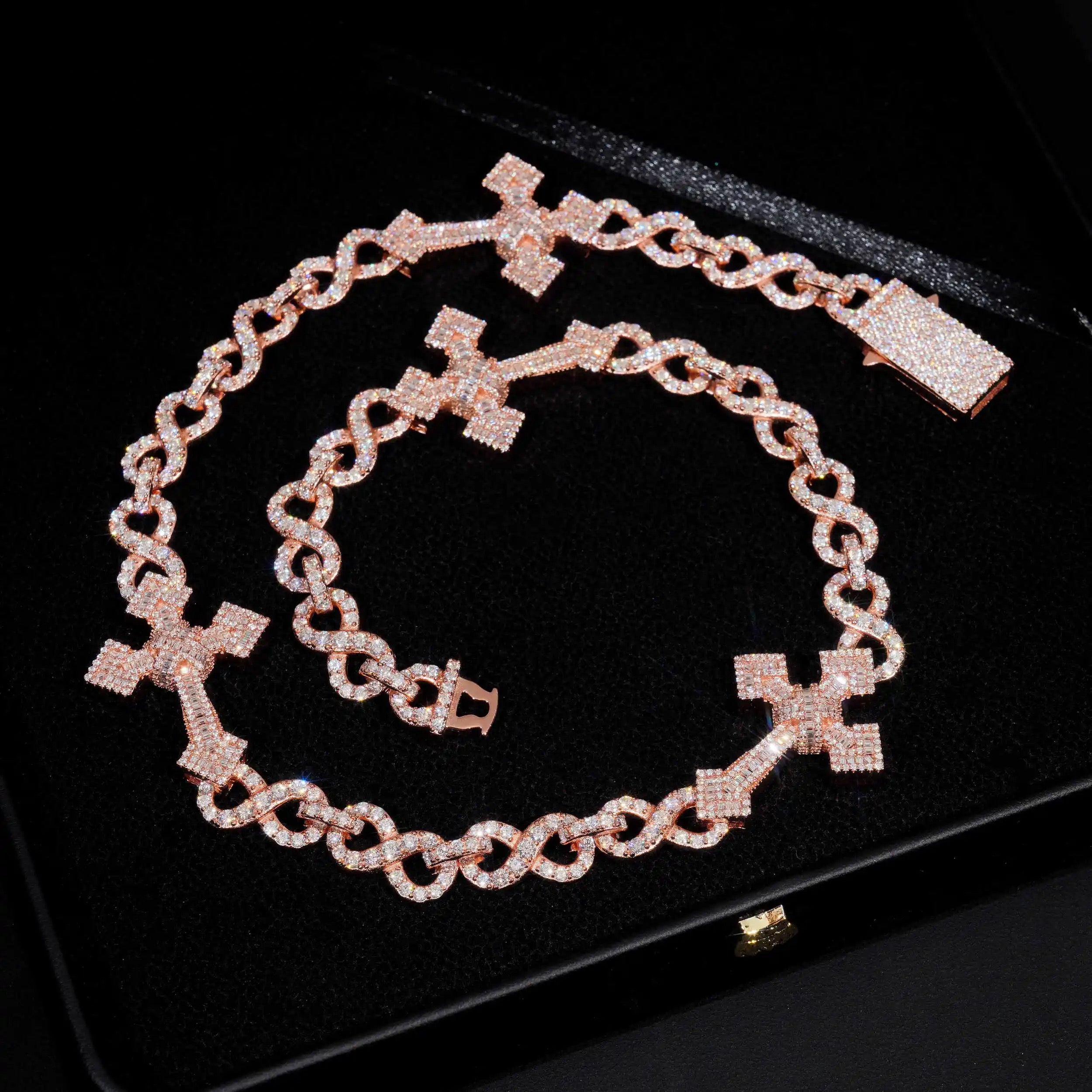 10MM Diamond Cross Infinity Link Chain 14K Gold