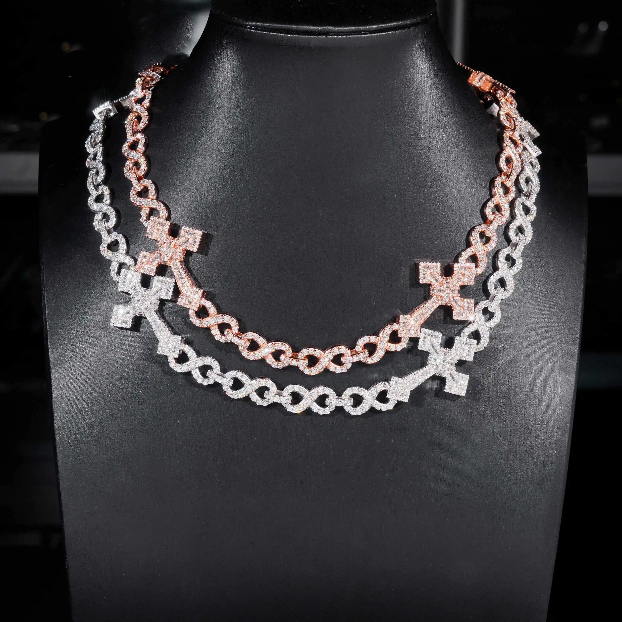 10MM Diamond Cross Infinity Link Chain 14K Gold