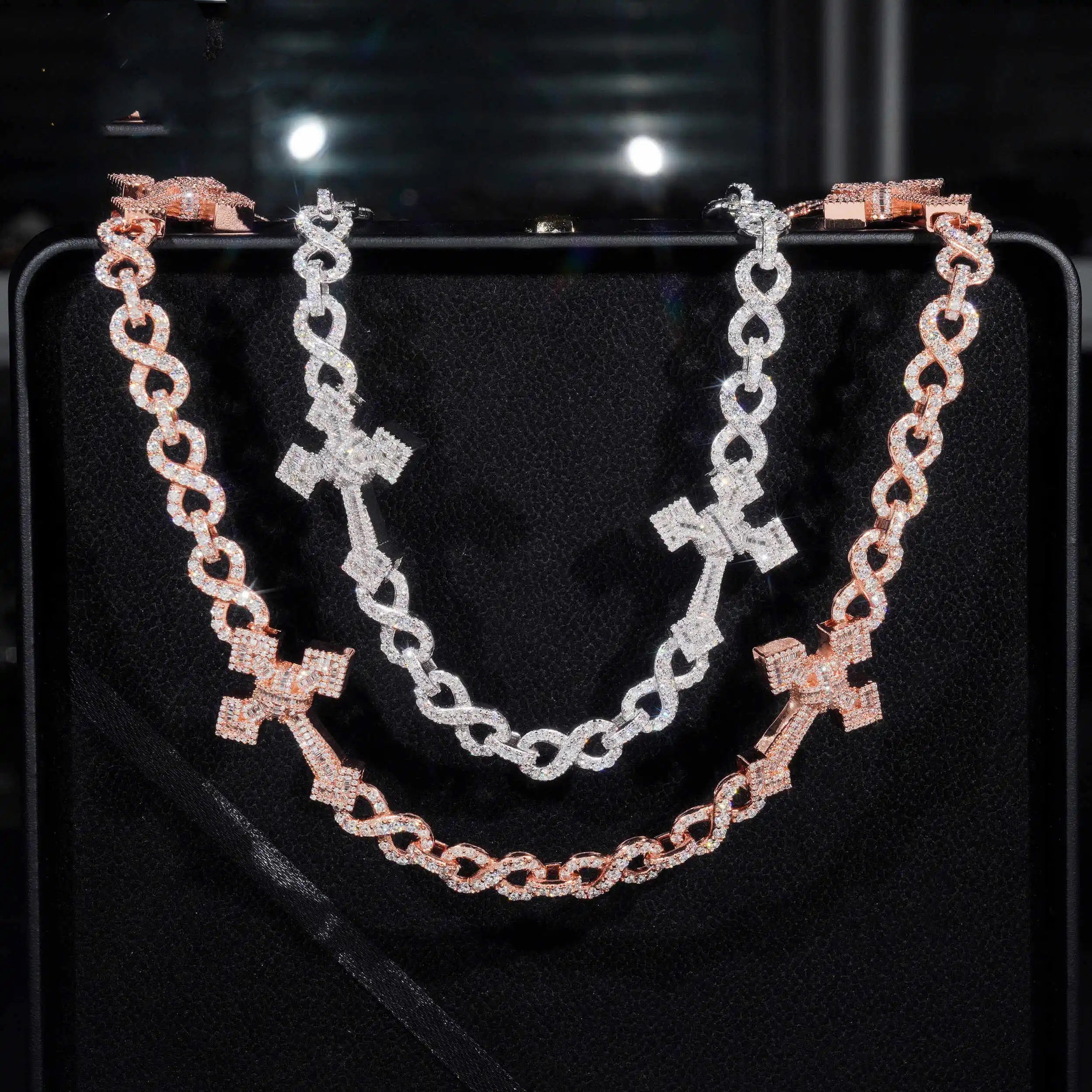 10MM Diamond Cross Infinity Link Chain 14K Gold
