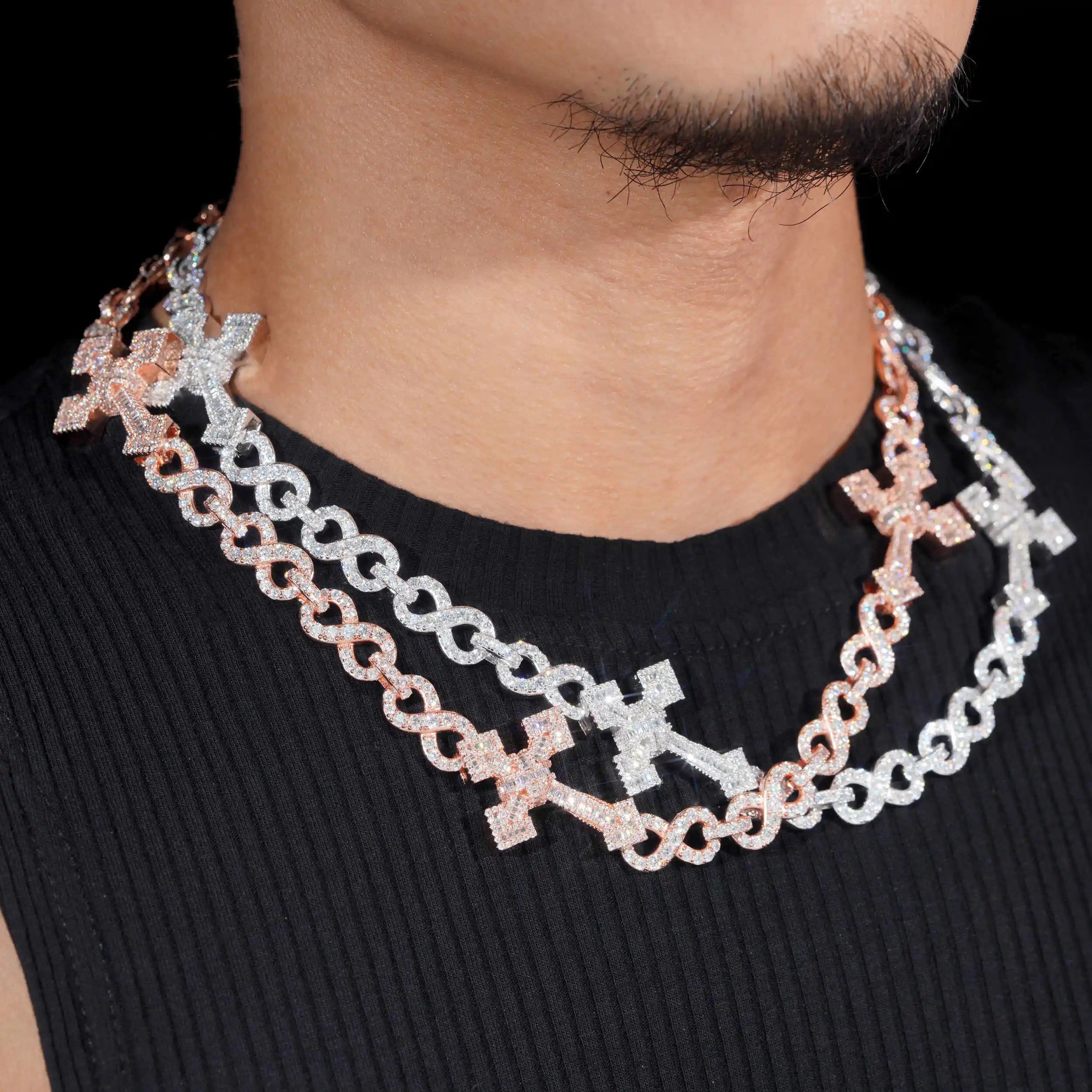10MM Diamond Cross Infinity Link Chain 14K Gold