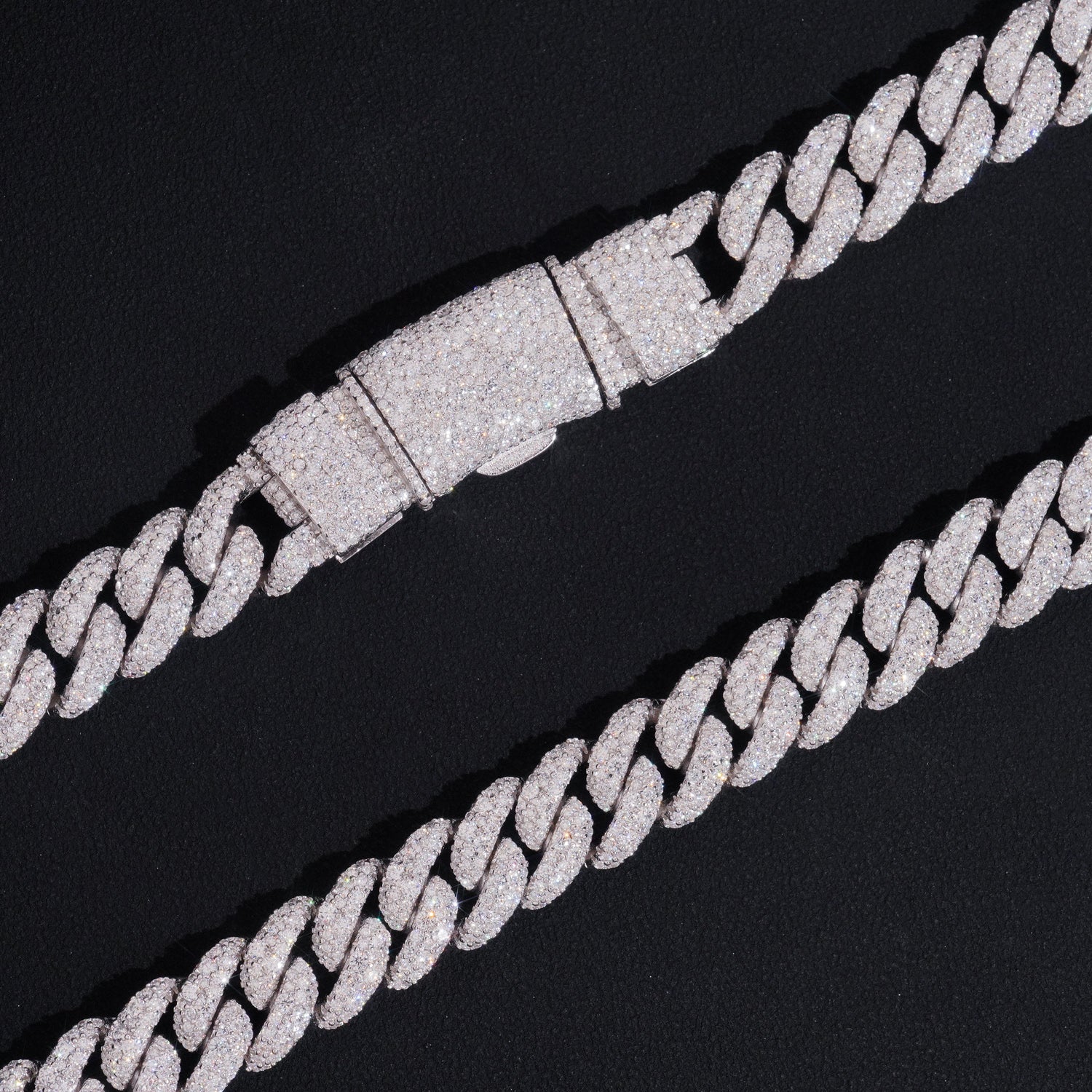 12mm Mosaic-Set Diamond Cuban Link Chain 14K Gold