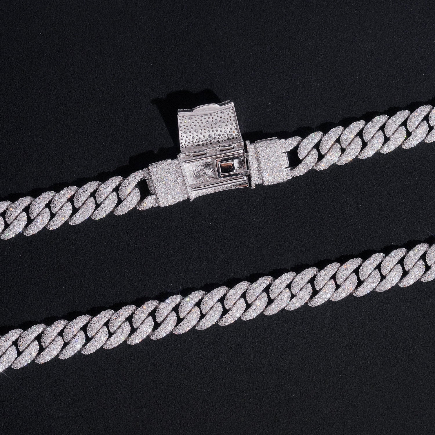 12mm Mosaic-Set Diamond Cuban Link Chain 14K Gold