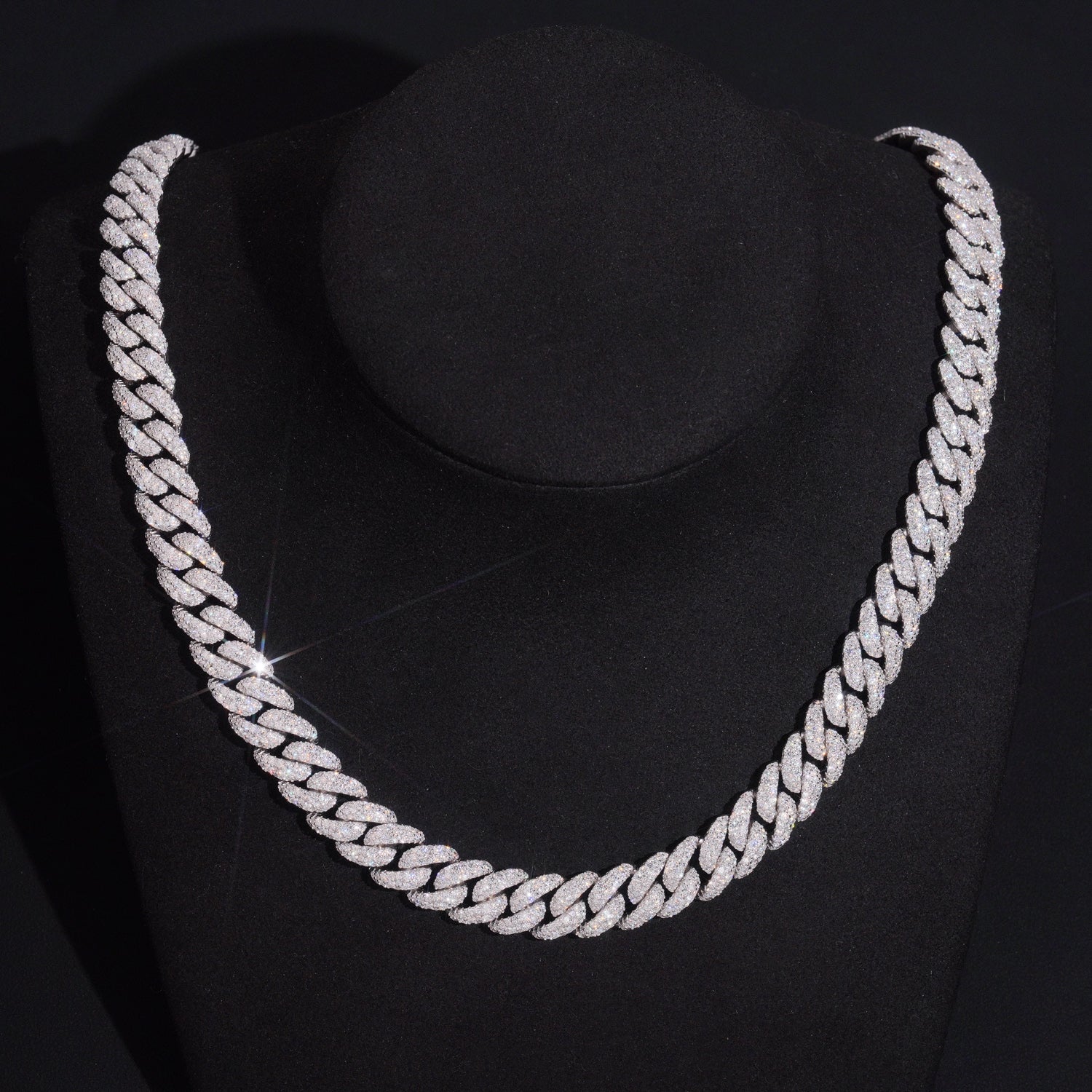12mm Mosaic-Set Diamond Cuban Link Chain 14K Gold
