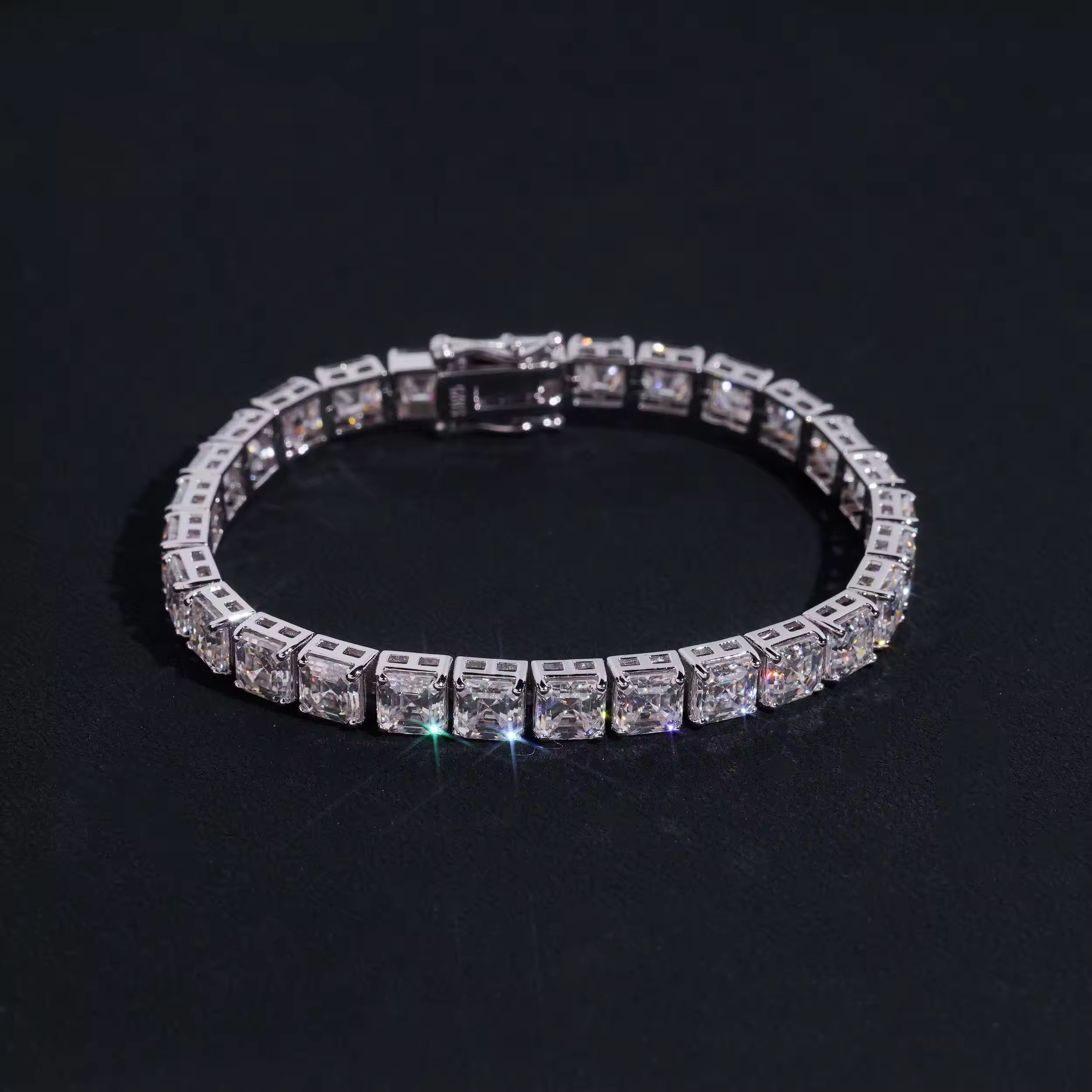 VVS Moissanite Diamond 5MM Asscher Cut Solid Silver Unisex Tennis Bracelet