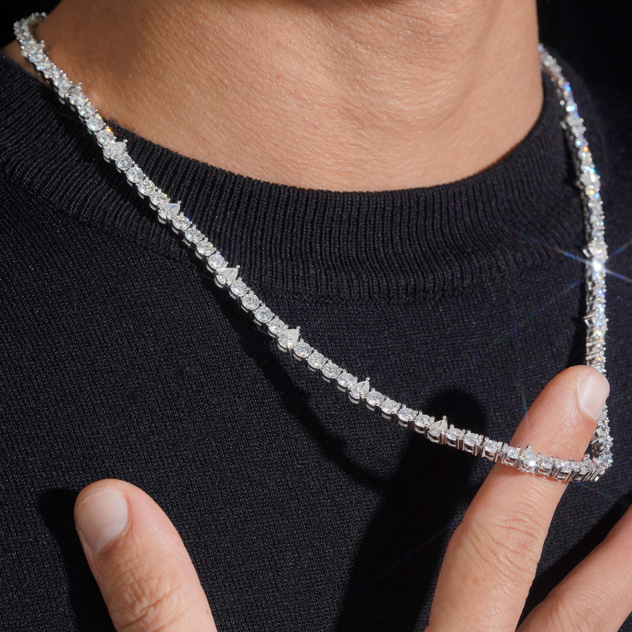 4MM Round Mix Pear Cut Moissanite Diamond Tennis Necklace
