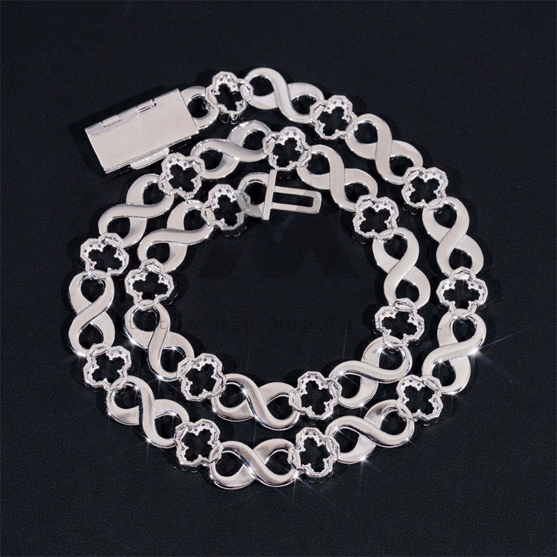 13MM Iced Out Moissanite Flower Infinity Link Chain 14K Gold