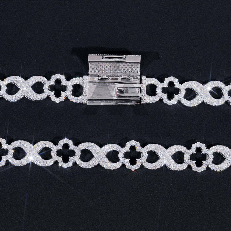 13MM Iced Out Moissanite Flower Infinity Link Chain 14K Gold