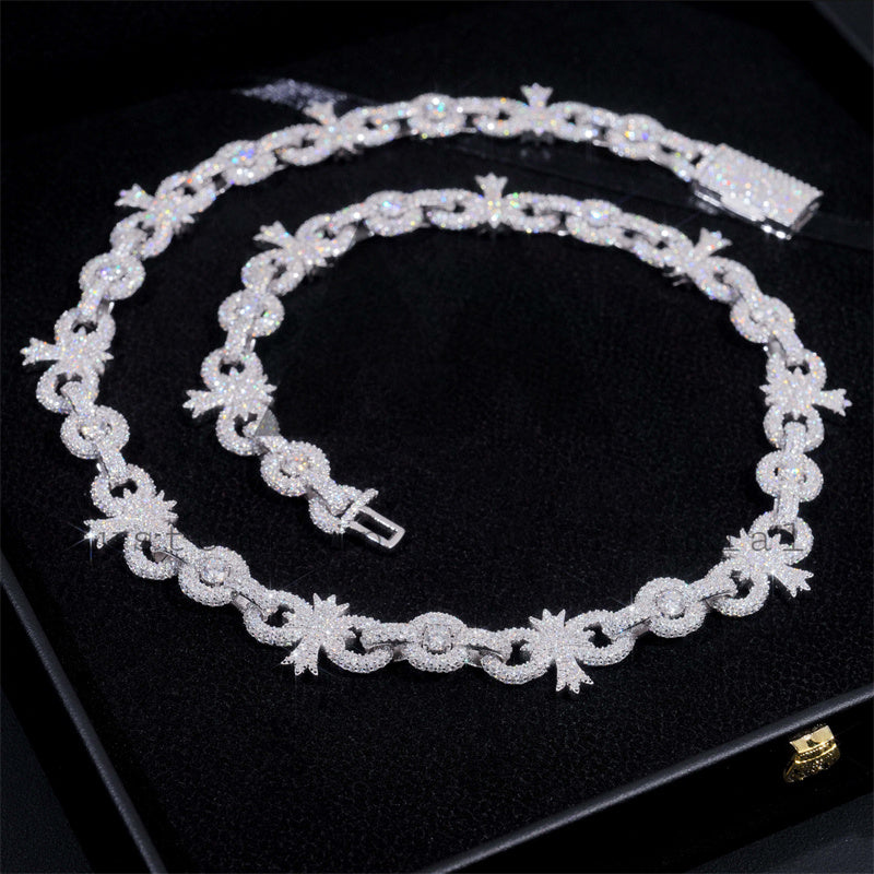 13MM Moissanite Infinity Cross Link Chain 10K Gold