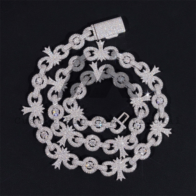 13MM Moissanite Infinity Cross Link Chain 10K Gold