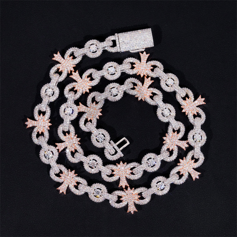 13MM Moissanite Infinity Cross Link Chain 14K Gold