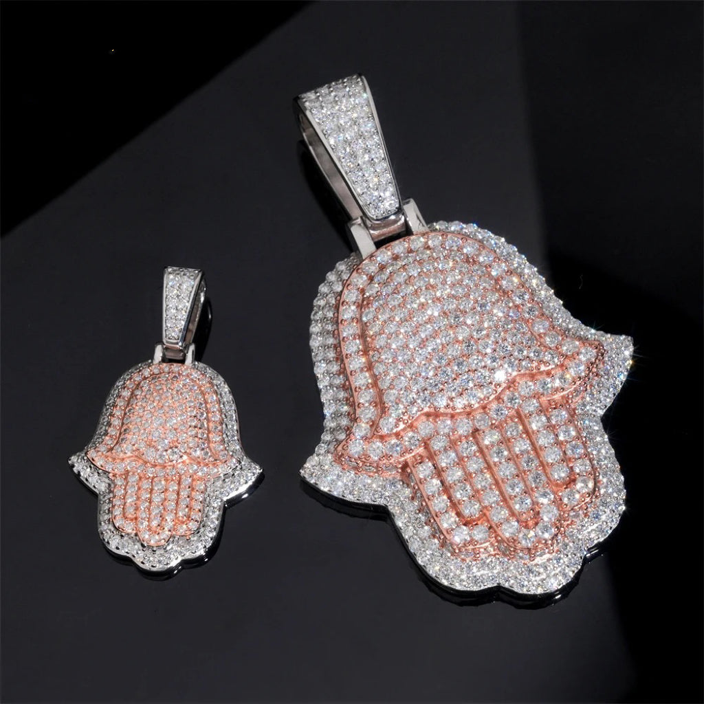 925 Silver VVS Moissanite Hamsa Pendant Urban Hip Hop Jewelry