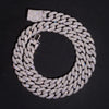 14mm white gold mosaic-set moissanite Cuban link chain coiled in a spiral, fully iced links and box clasp