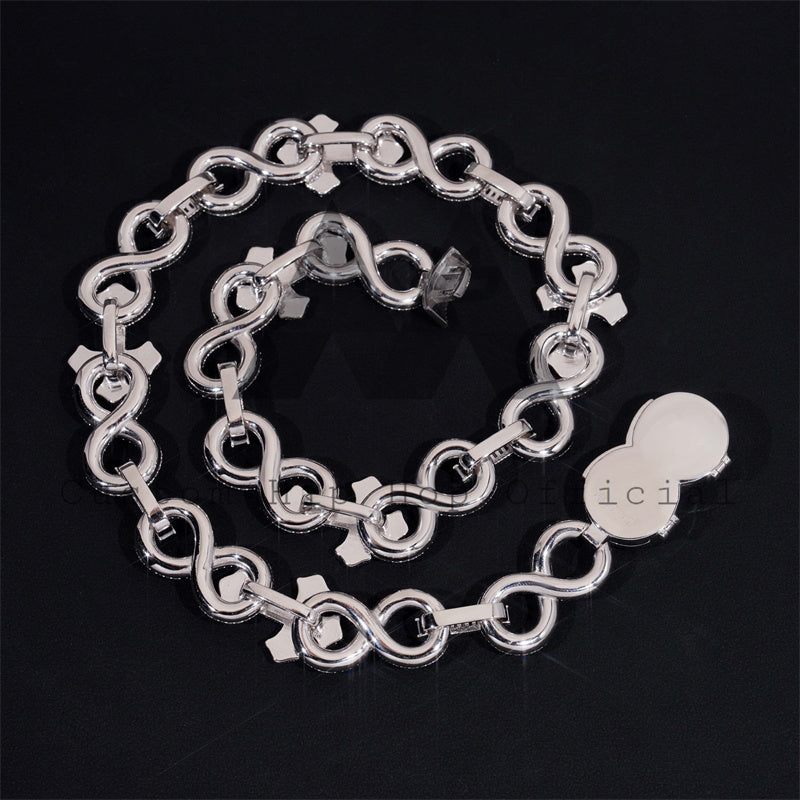 15MM Moissanite Infinity Cross Link Chain 10K Gold