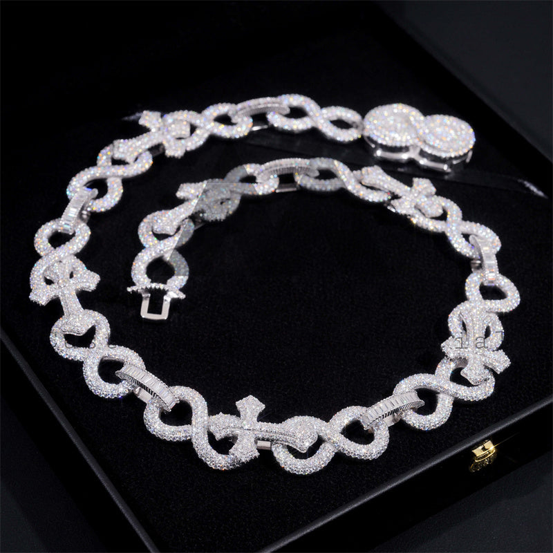 15MM Moissanite Infinity Cross Link Chain 10K Gold