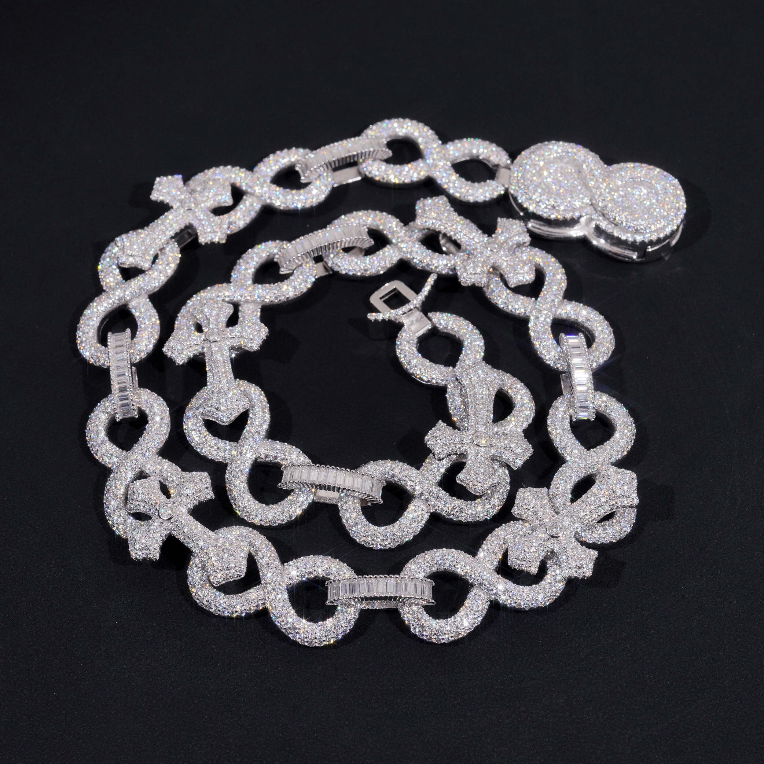 15MM Moissanite Infinity Cross Link Chain 10K Gold
