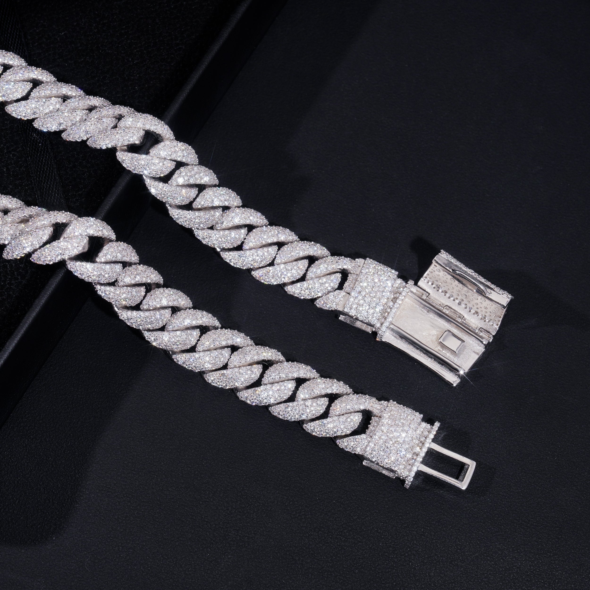 15mm Mosaic-Set Diamond Cuban Link Chain 14K Gold
