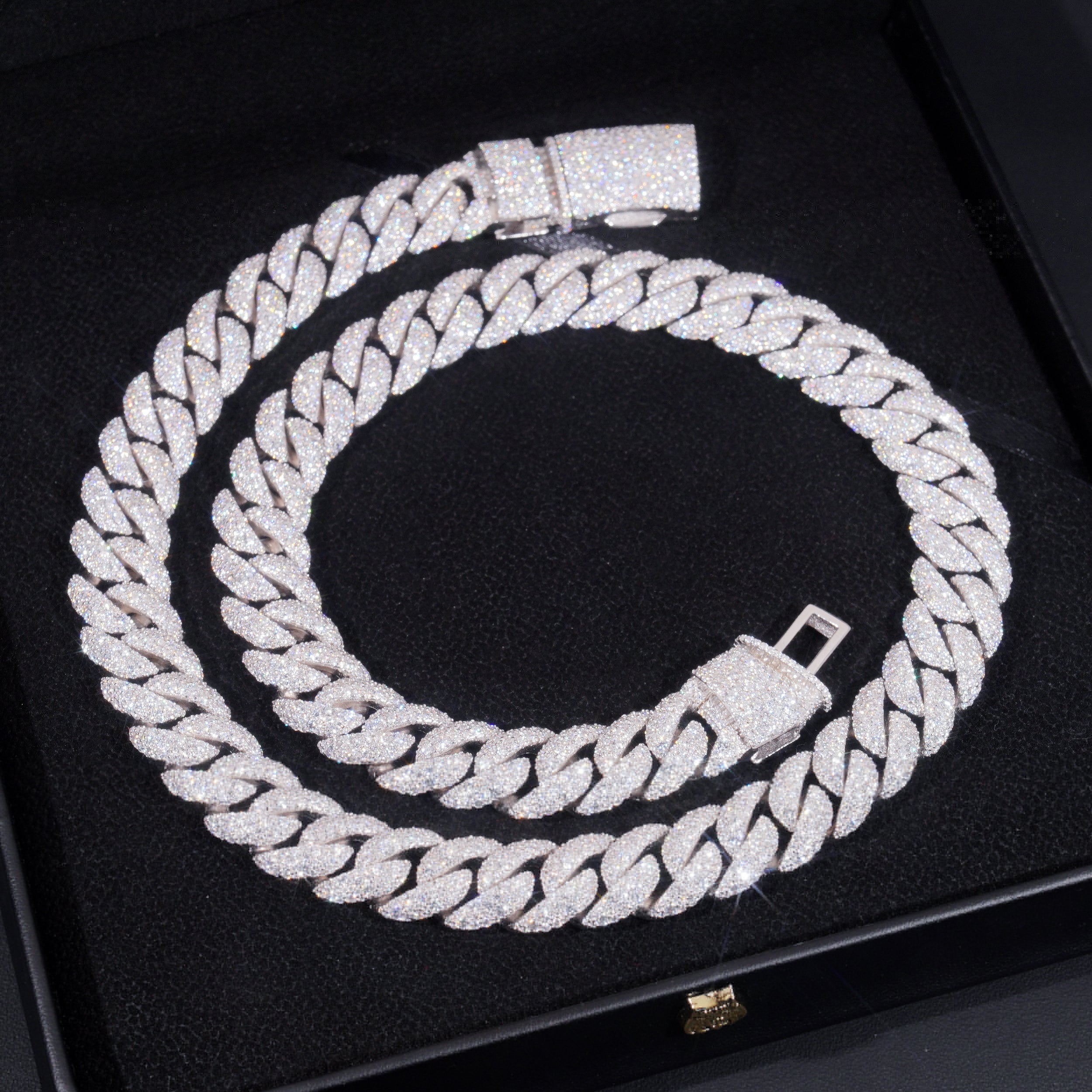 15mm Mosaic-Set Diamond Cuban Link Chain 14K Gold