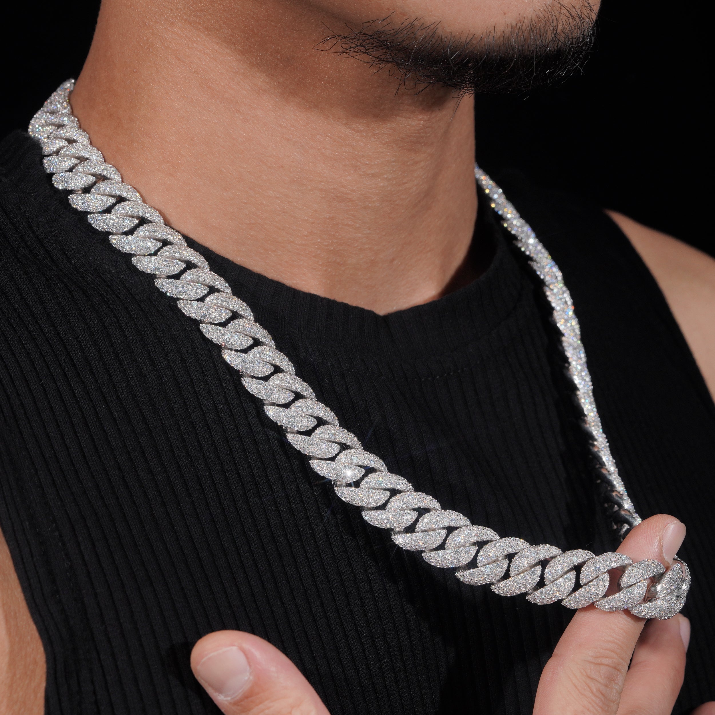 15mm Mosaic-Set Diamond Cuban Link Chain 14K Gold