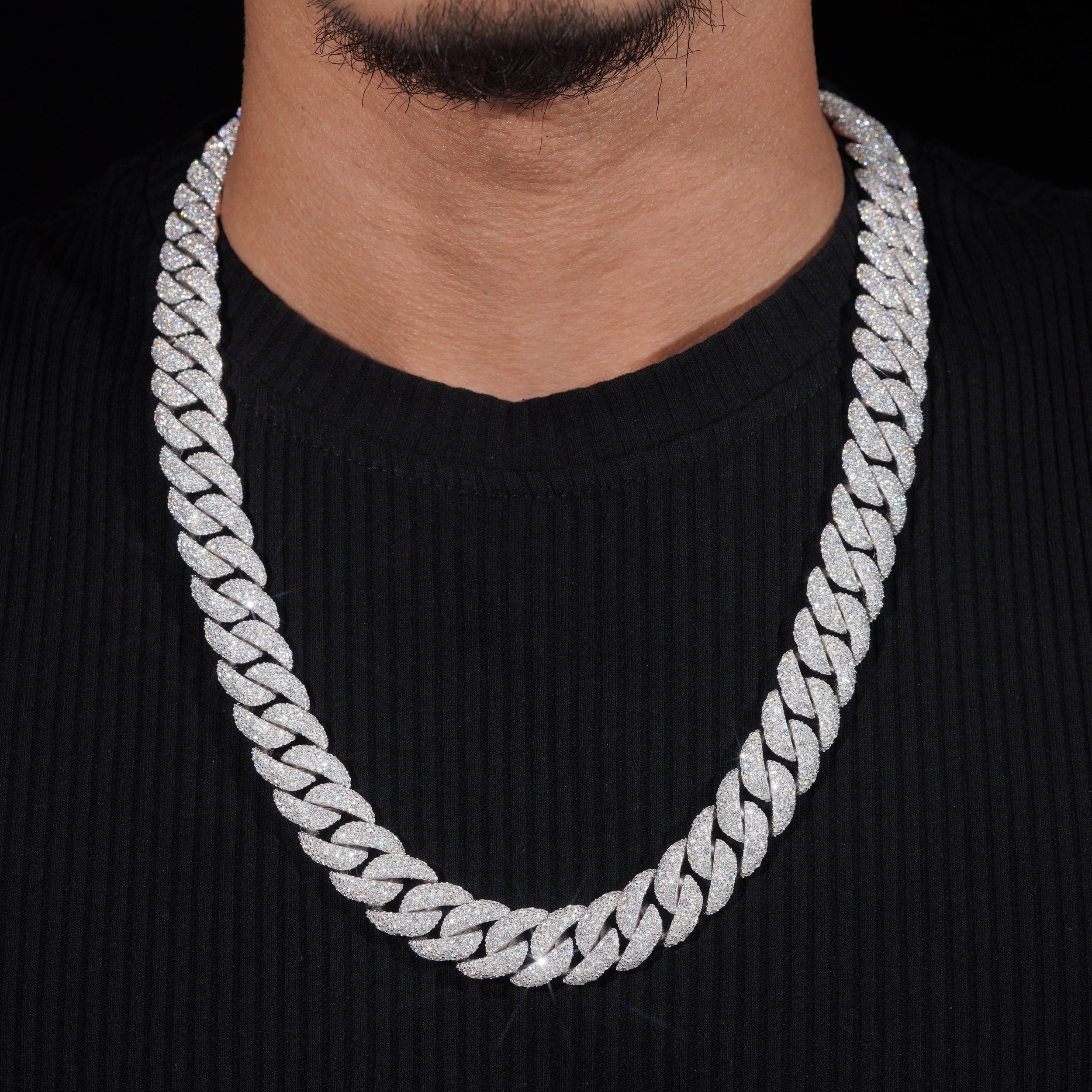 15mm Mosaic-Set Diamond Cuban Link Chain 14K Gold