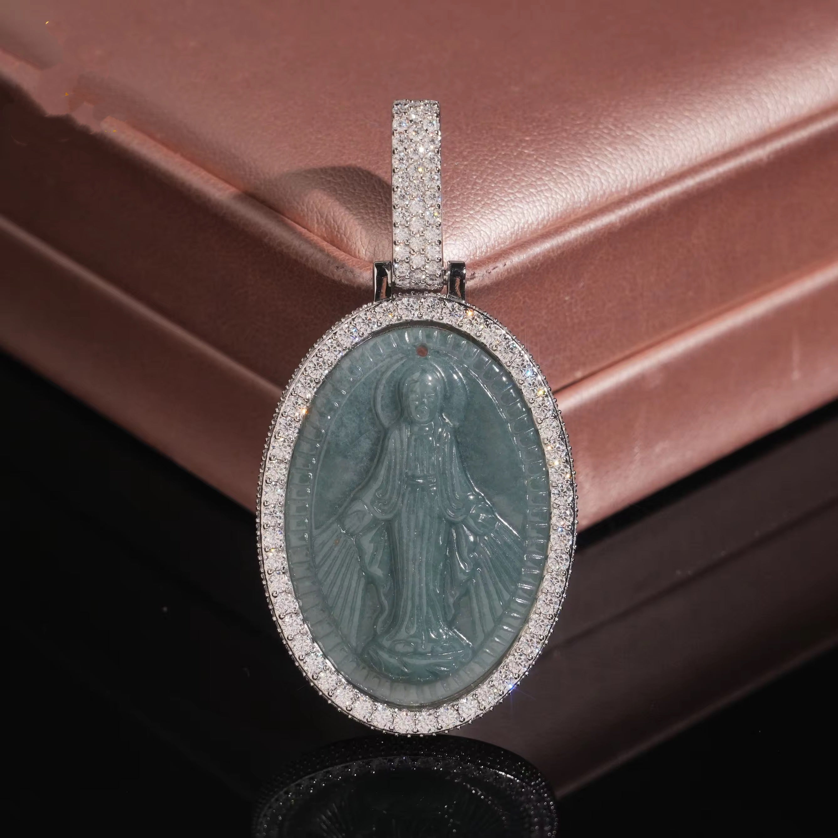 Oval Diamond Frame Maria Jade Pendant