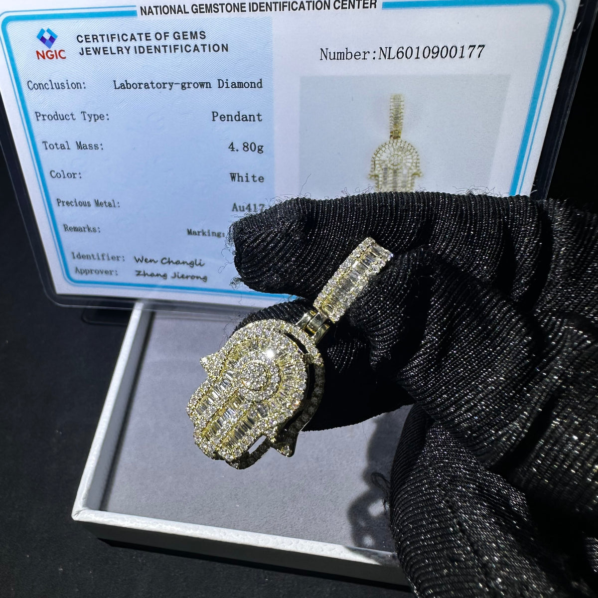 10K Solid Gold Lab Grown Diamond Hamsa Pendant Charm