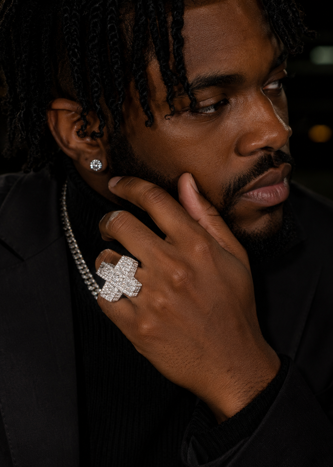 925 Sterling Silver Men Hip Hop Jewelry VVS Moissanite Iced Out Cross Ring