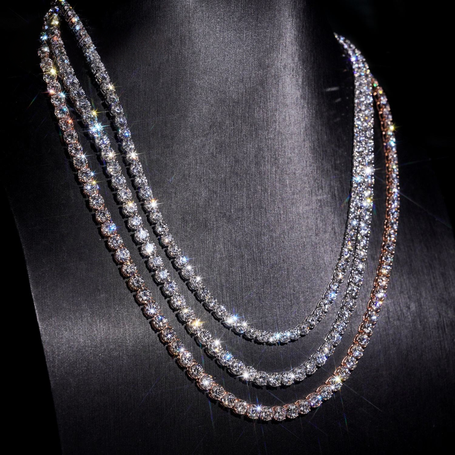 10K Solid Gold 40 Pointer Lab Diamond Tennis Chain Necklace