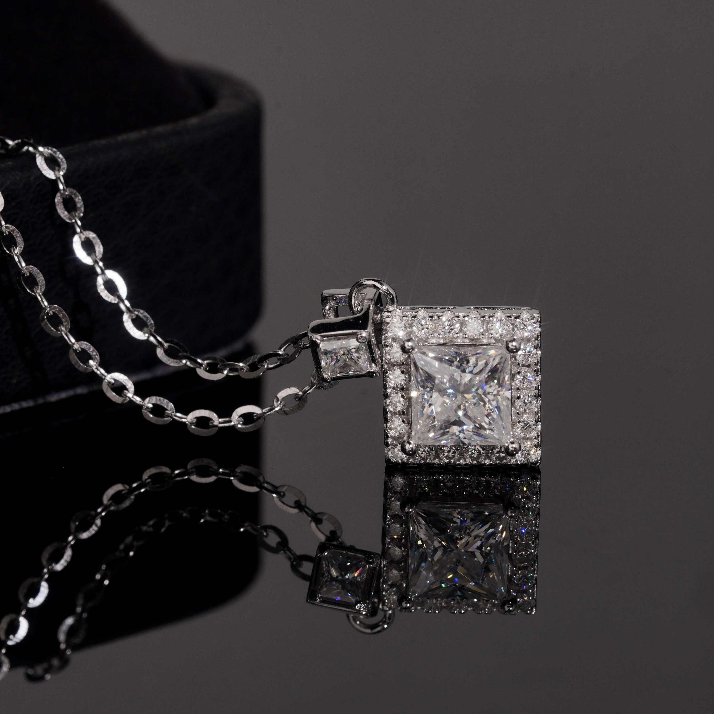 Princess Cut Moissanite Women Necklace 925 Silver