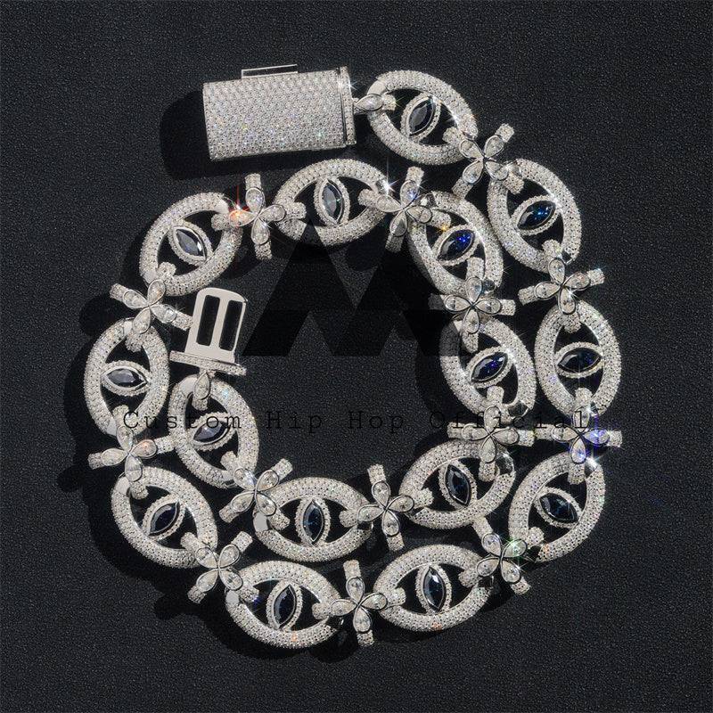 18MM Iced Out Blue Gemstone Evil Eye Cuban Link Chain 14K Gold