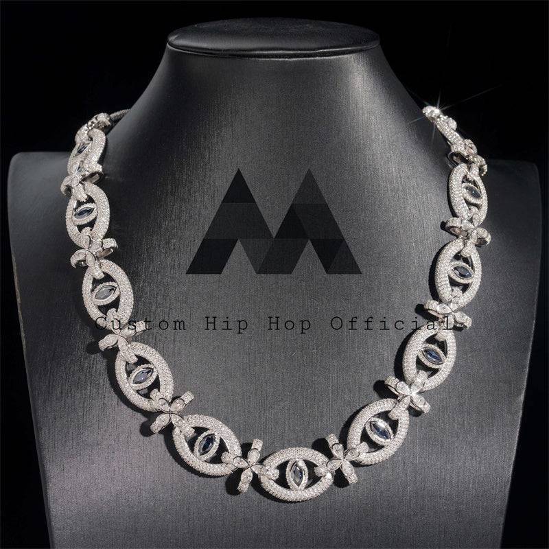 18MM Iced Out Blue Gemstone Evil Eye Cuban Link Chain 14K Gold