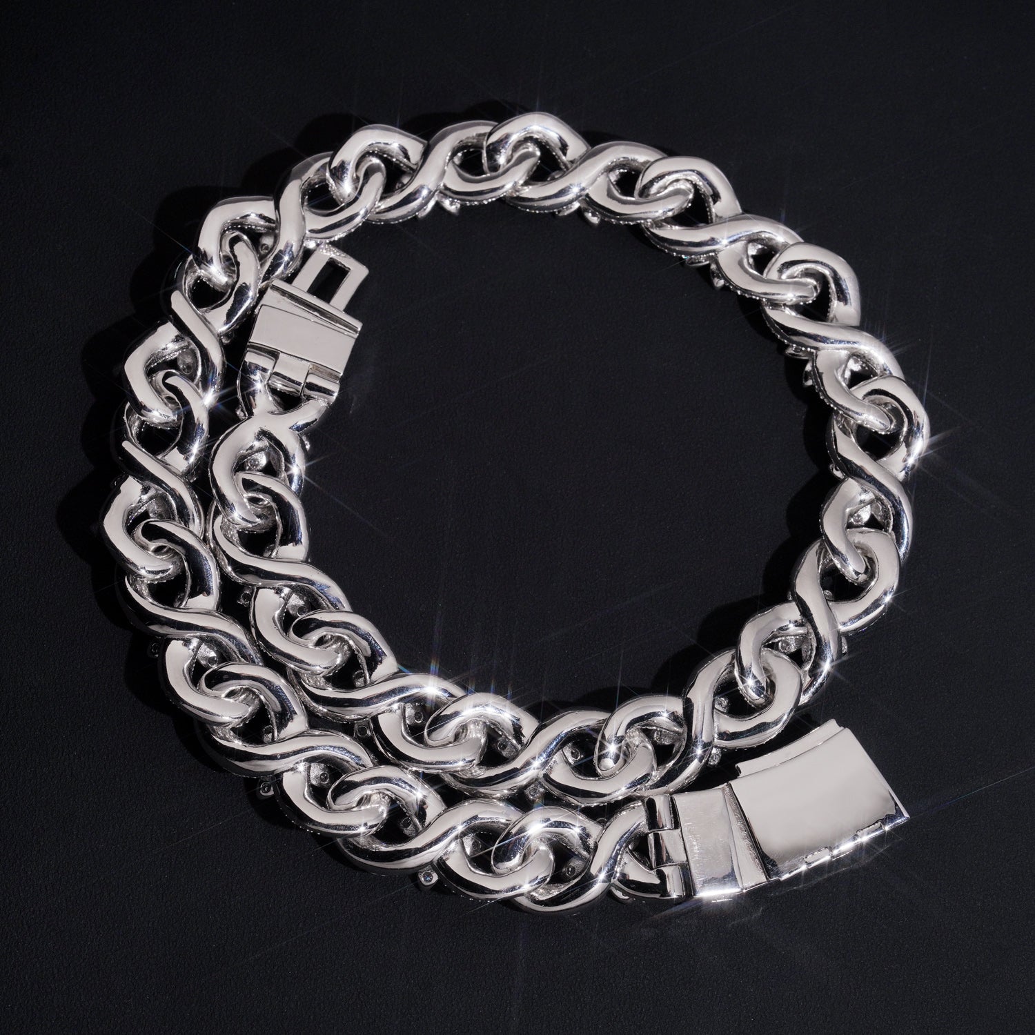 18MM Iced Out Diamond Flower Infinity Link Chain 14K Gold
