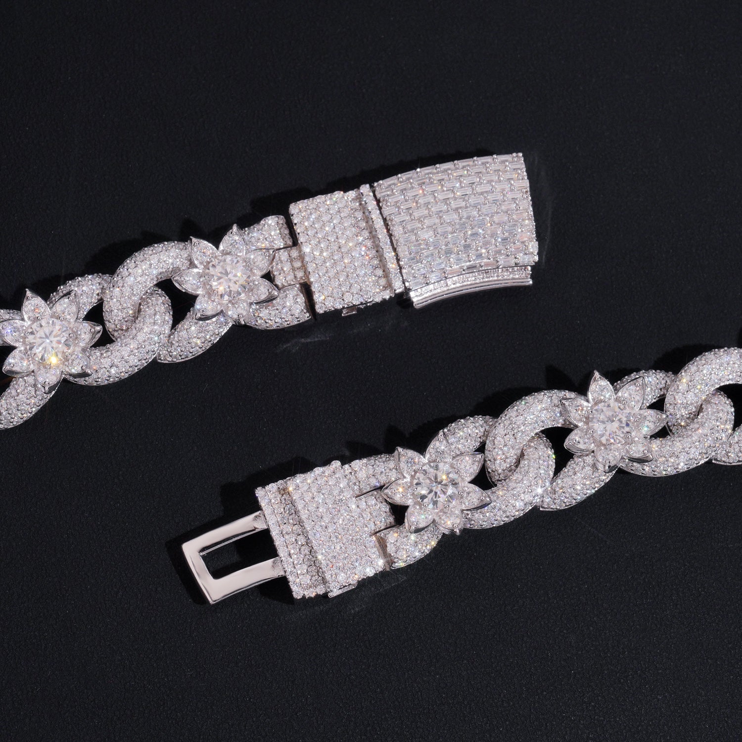 18MM Iced Out Diamond Flower Infinity Link Chain 14K Gold