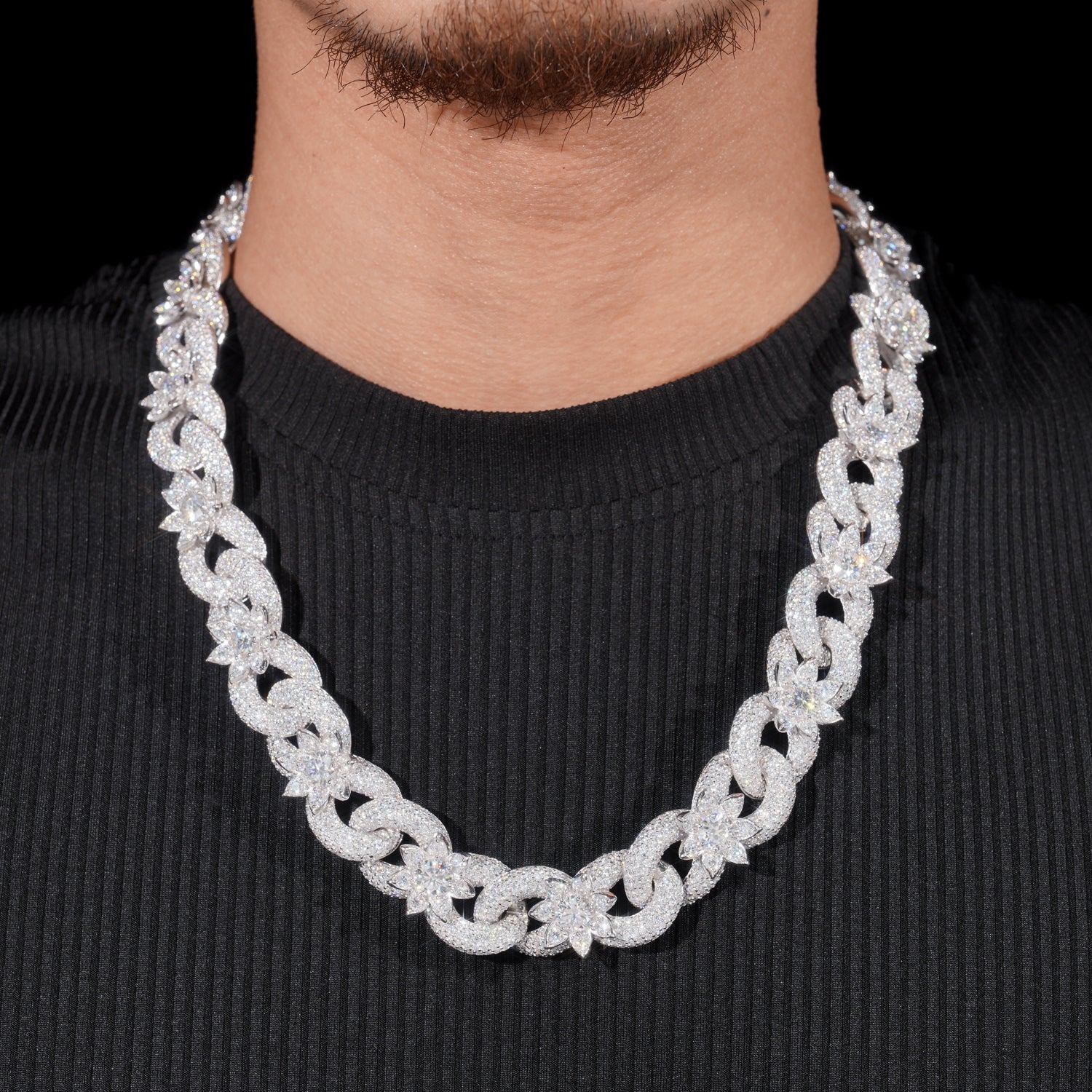 18MM Iced Out Diamond Flower Infinity Link Chain 14K Gold