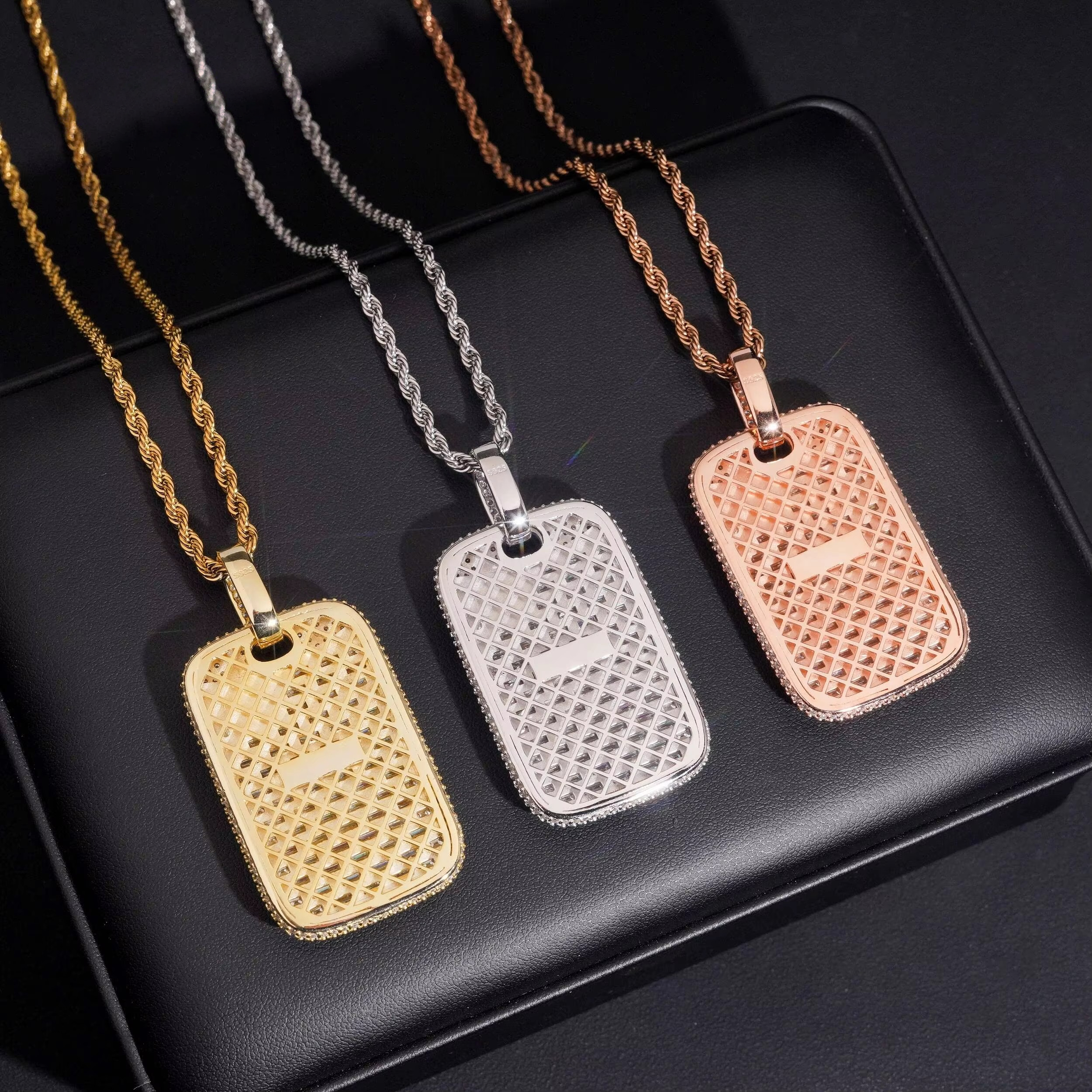 Baguette Cut Moissanite Diamond Dog Tag Pendant With Bird