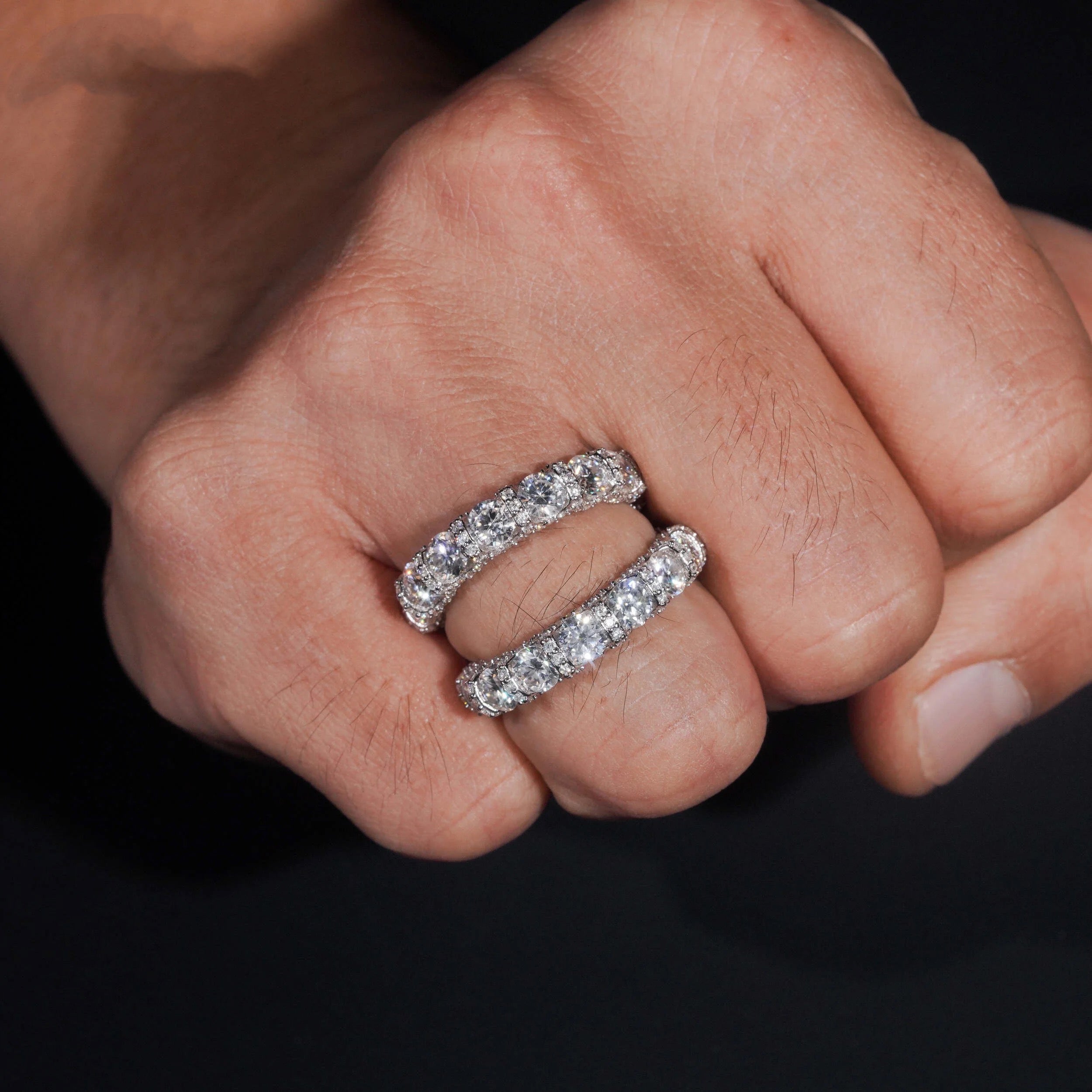 925 Silver Moissanite Eternity Band, White Gold Plated, Hip Hop Style Ring