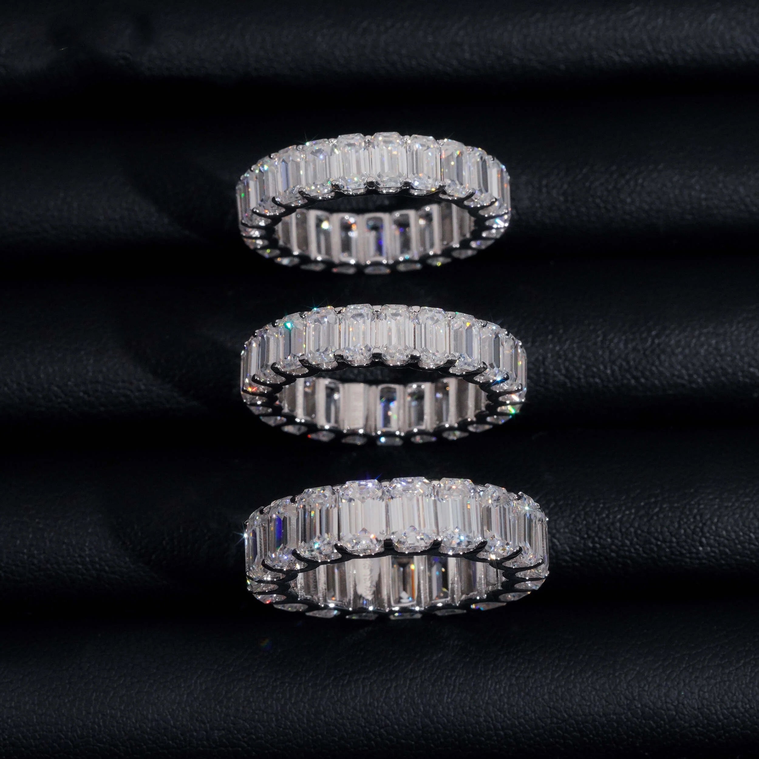 Classic Design Iced OutEmerald Cut Moissanite Eternity Ring Sterling Silver 925 For Unisex