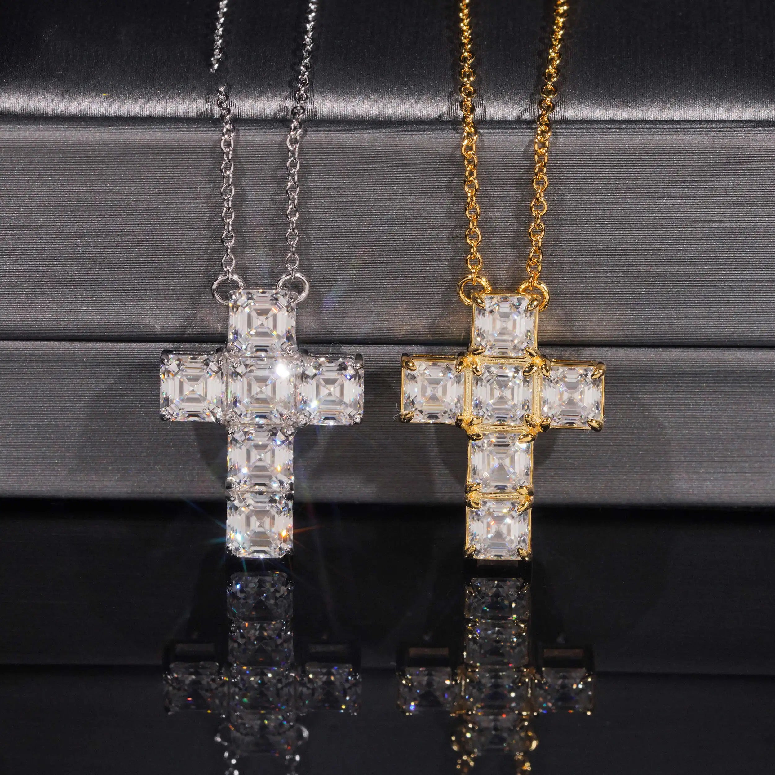Solid Silver Pass Diamond Tester Asscher Cut Moissanite Diamond Chain Necklace For Women