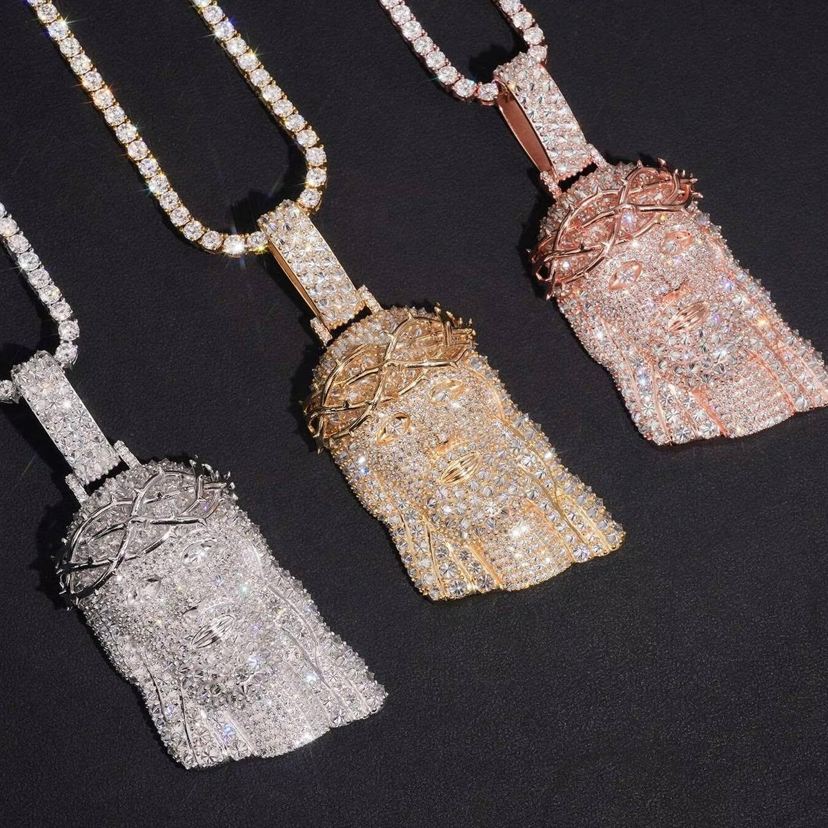 Upside Down Mosaic Setting Moissanite Diamond Jesus Pendant