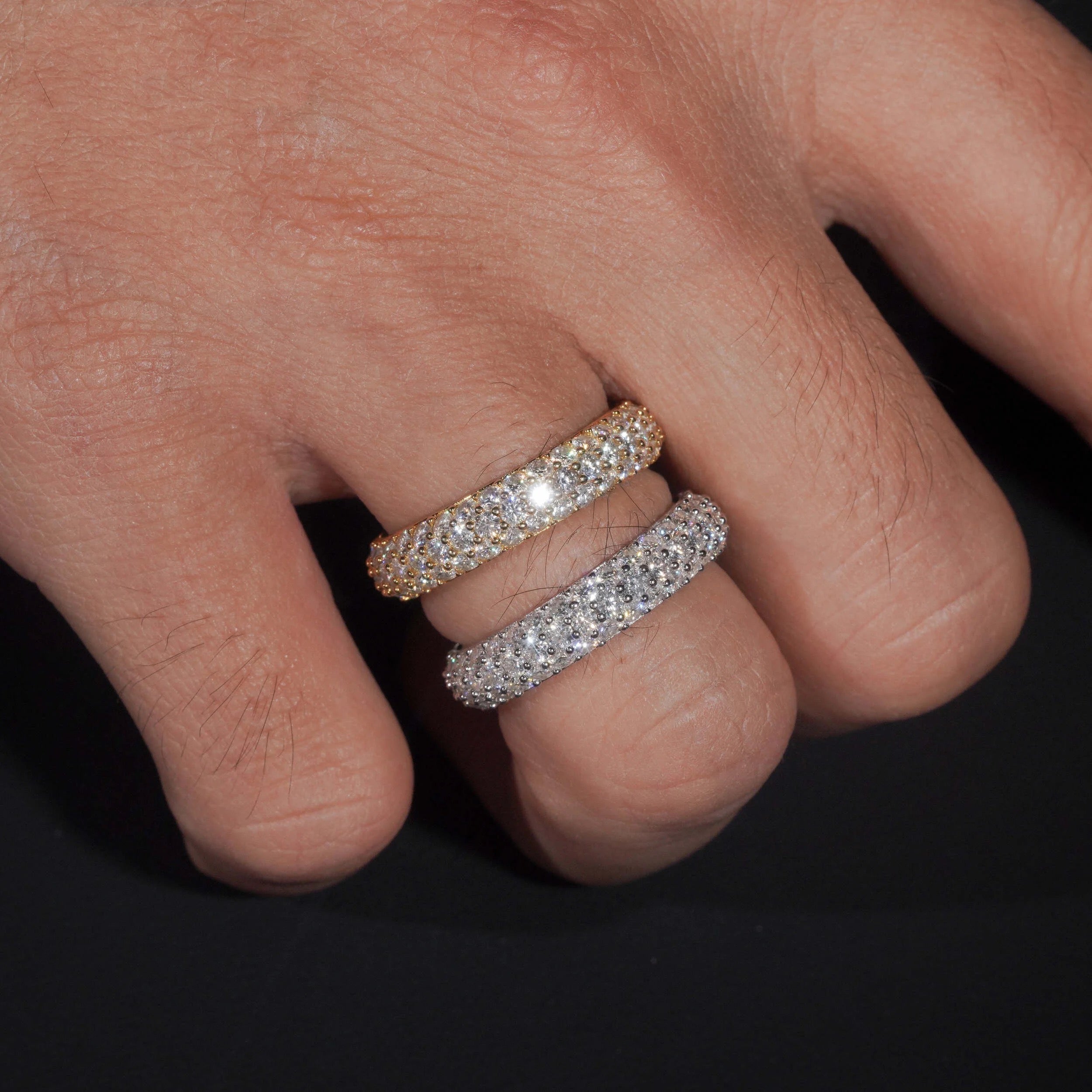 Solid Silver Three Rows Eternity Diamond Ring VVS Moissanite Hip Hop Men Jewelry