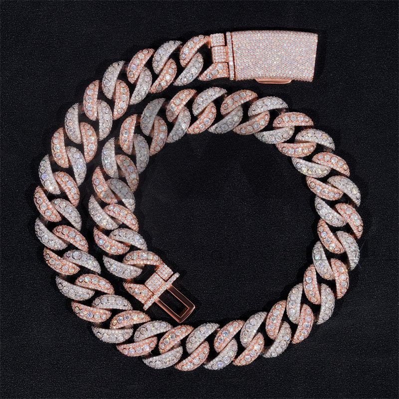 20MM Iced Out Moissanite Tow-Tone Cuban Link Chain 14K Gold