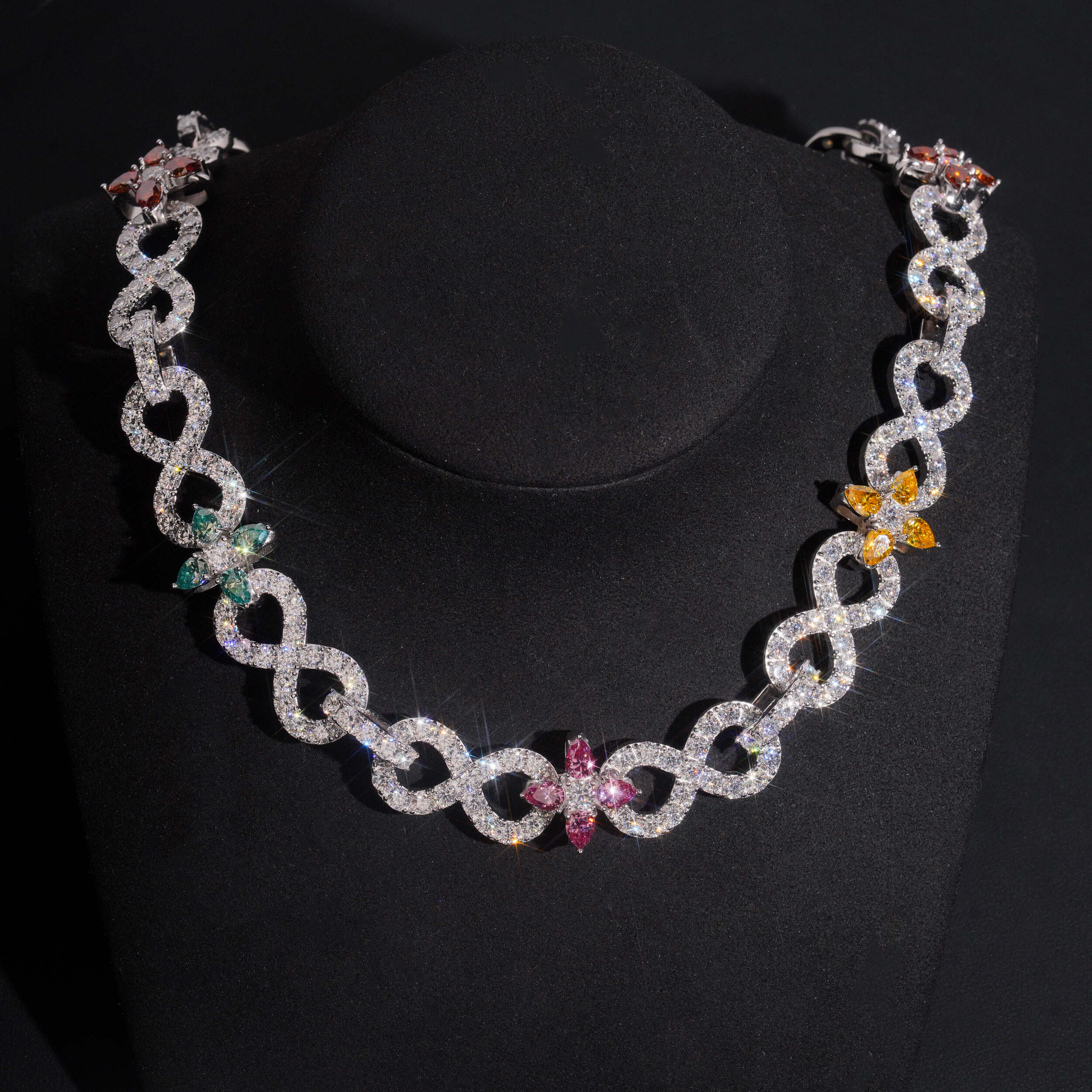 20MM Moissanite Flower Infinity Link Chain 14K Gold